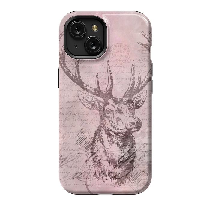 iPhone 15 StrongFit Vintage Deer Pastel Pink by Andrea Haase