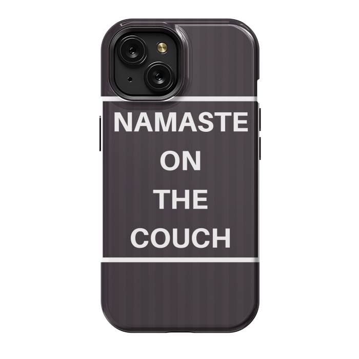 iPhone 15 StrongFit namaste on the couch by MALLIKA