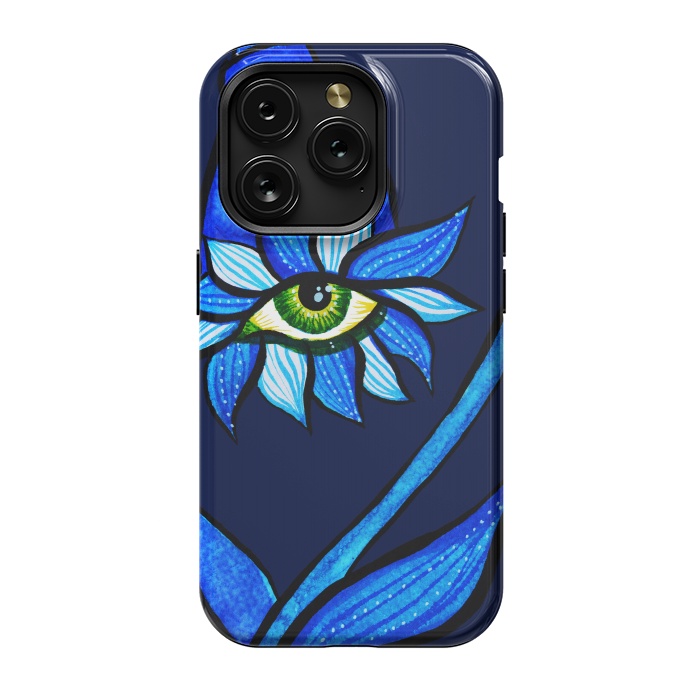iPhone 15 Pro StrongFit Blue Staring Creepy Eye Flower by Boriana Giormova