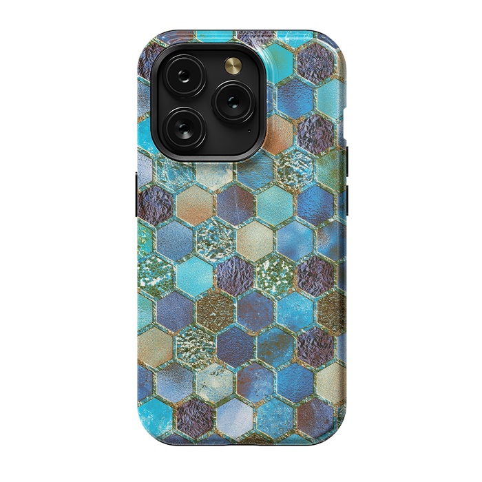 iPhone 15 Pro StrongFit Multicolor Blue Metal Honeycomb Pattern by  Utart