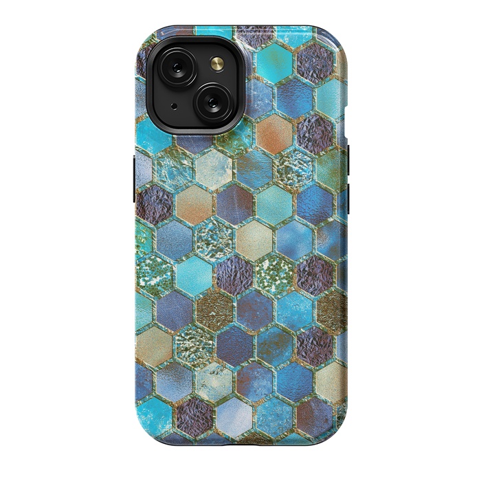 iPhone 15 StrongFit Multicolor Blue Metal Honeycomb Pattern by  Utart