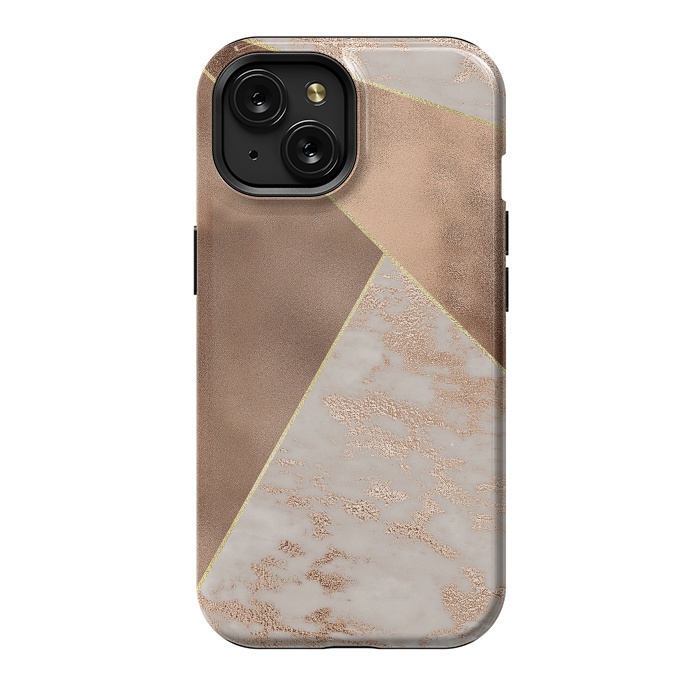 iPhone 15 StrongFit Modern minimalistic Copper Marble Triangles  by  Utart