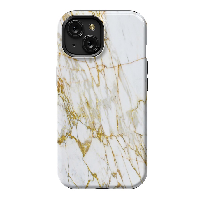 iPhone 15 StrongFit white gold marble by haroulita