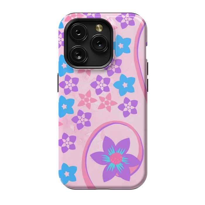 iPhone 15 Pro StrongFit pink blue flower pattern by MALLIKA