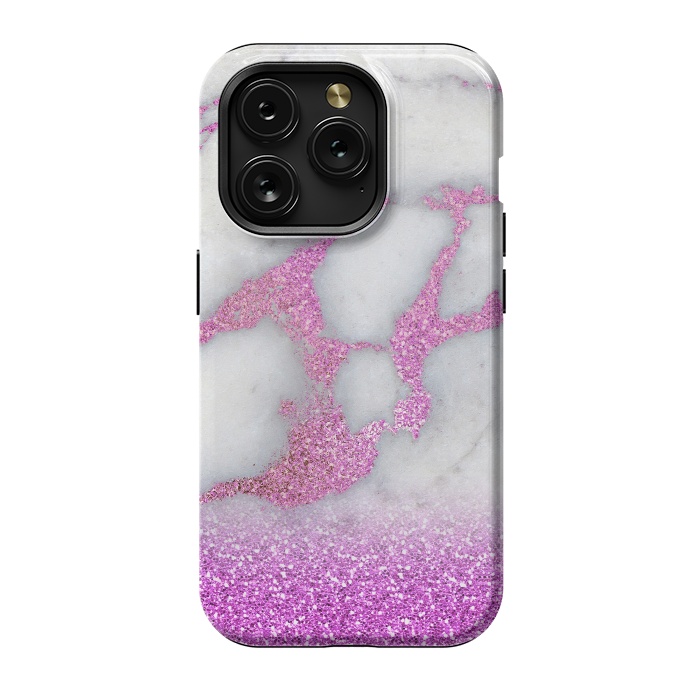 iPhone 15 Pro StrongFit Purple Glitter Veined Gray Marble by  Utart