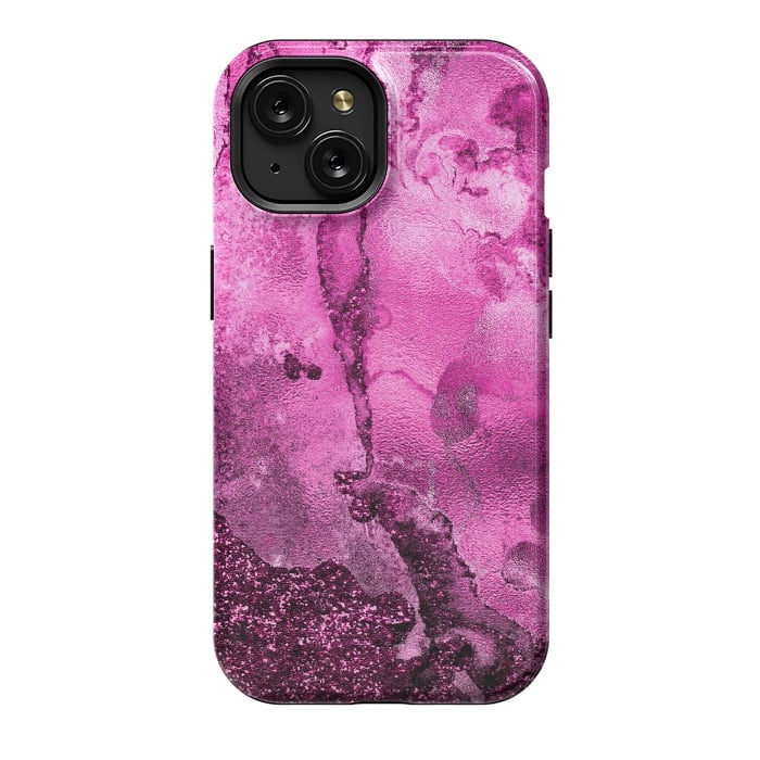 iPhone 15 StrongFit Purple and Pink Glittering Ink Marble by  Utart