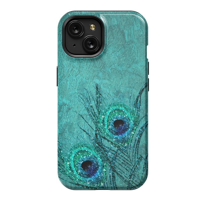 iPhone 15 StrongFit Peacock Sparkle Feathers by  Utart