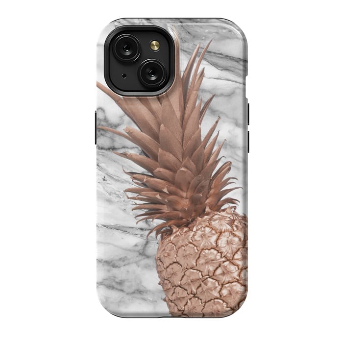 iPhone 15 StrongFit Rose Gold Pineapple on Marble by  Utart