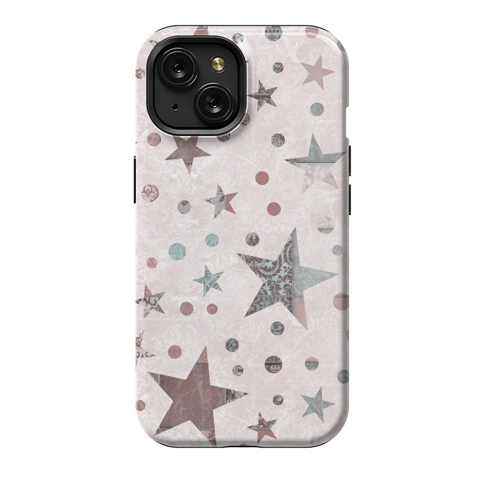 iPhone 15 StrongFit Pink Teal Patchwork Star Pattern by Andrea Haase
