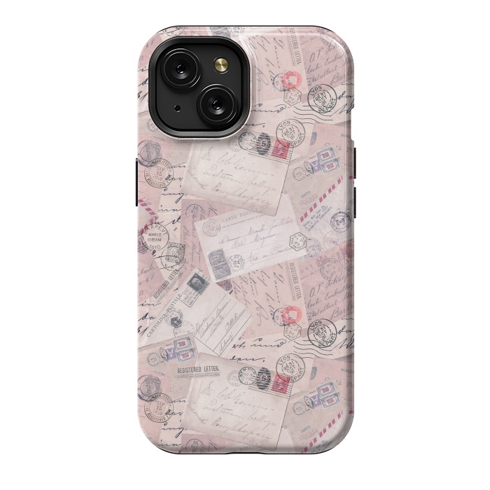iPhone 15 StrongFit Vintage Letter Collage In Soft Pink by Andrea Haase