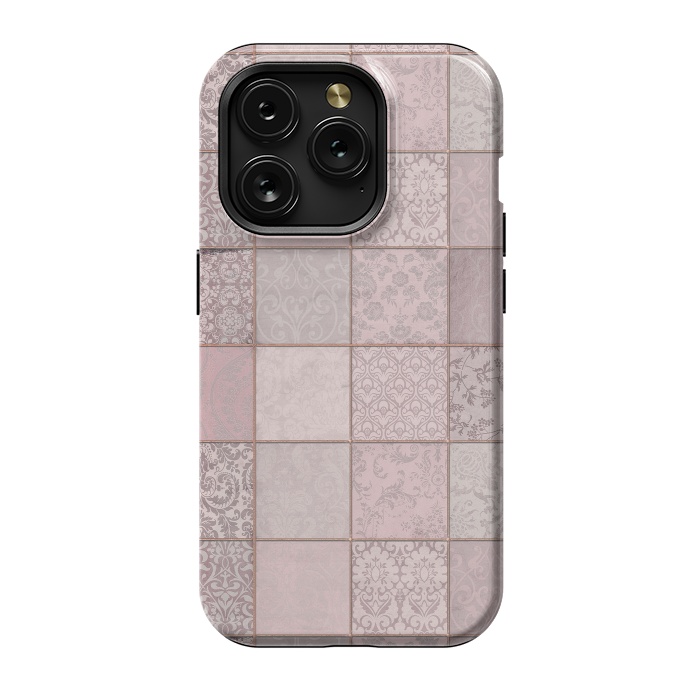 iPhone 15 Pro StrongFit Nostalgic Patchwork Tiles Soft Pink by Andrea Haase