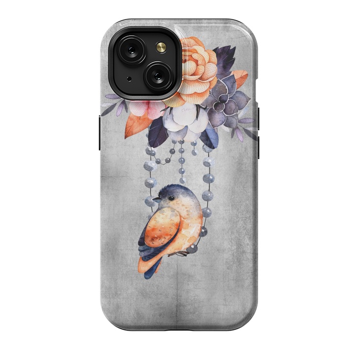 iPhone 15 StrongFit Vintage flowers and bird by  Utart