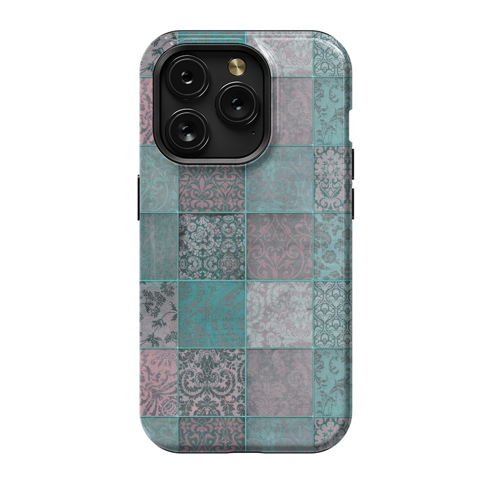 iPhone 15 Pro StrongFit Vintage Teal Patchwork by Andrea Haase