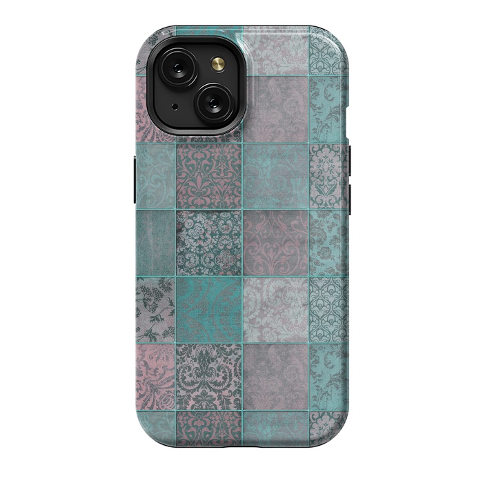 iPhone 15 StrongFit Vintage Teal Patchwork by Andrea Haase