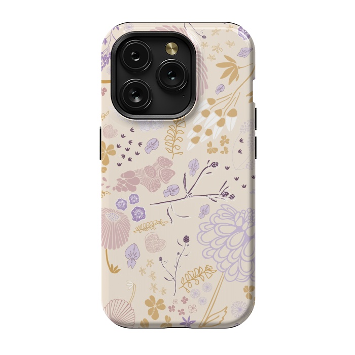 iPhone 15 Pro StrongFit Field of Flowers in Pink, Purple and Mustard by Paula Ohreen