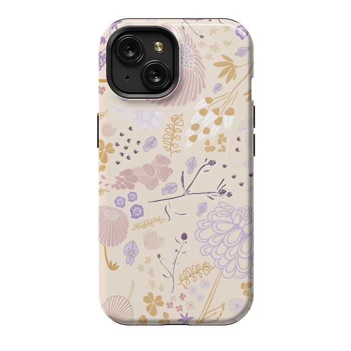 iPhone 15 StrongFit Field of Flowers in Pink, Purple and Mustard by Paula Ohreen