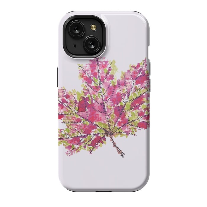 iPhone 15 StrongFit Colorful Watercolor Autumn Leaf by Boriana Giormova