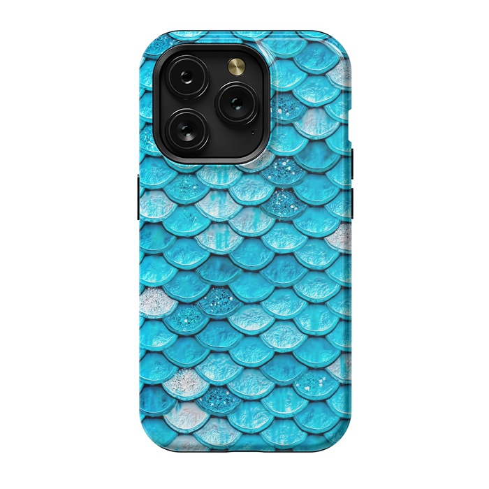 iPhone 15 Pro StrongFit Teal Glitter Metal Mermaid Scales by  Utart