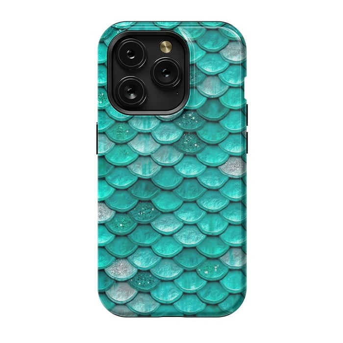 iPhone 15 Pro StrongFit Mint Glitter Metal Mermaid Scales by  Utart