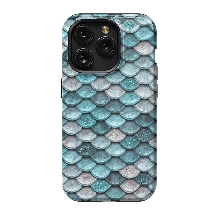 iPhone 15 Pro StrongFit Silver and Blue Metal Glitter Mermaid Scales by  Utart