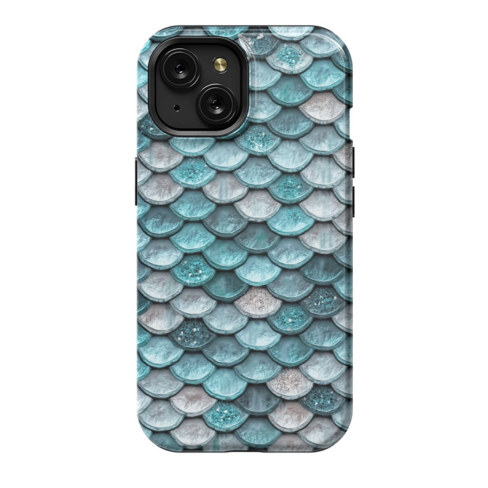 iPhone 15 StrongFit Silver and Blue Metal Glitter Mermaid Scales by  Utart
