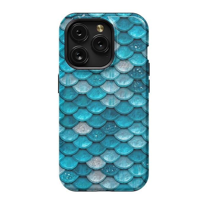 iPhone 15 Pro StrongFit Blue Metal Mermaid Glitter Scales by  Utart