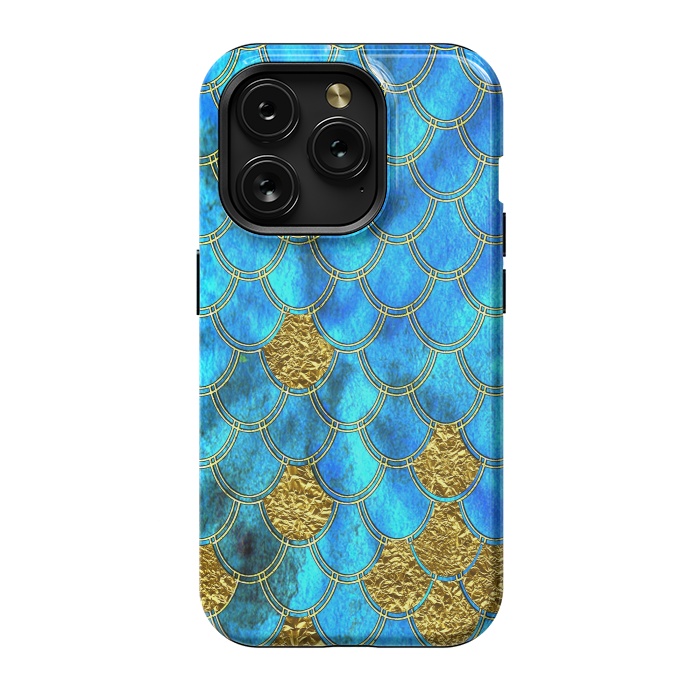 iPhone 15 Pro StrongFit Blue and Gold Glitter Metal Mermaid Scales by  Utart
