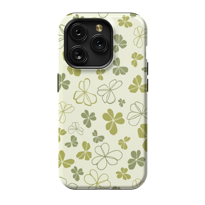 iPhone 15 Pro StrongFit Lucky Clover in Cream and Green by Paula Ohreen