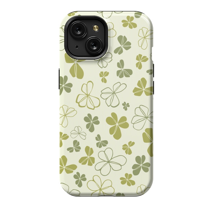 iPhone 15 StrongFit Lucky Clover in Cream and Green by Paula Ohreen