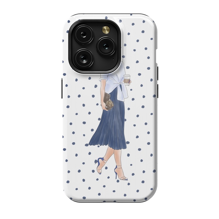 iPhone 15 Pro StrongFit Fashion Coffee Girl with Blue Polka Dots by DaDo ART