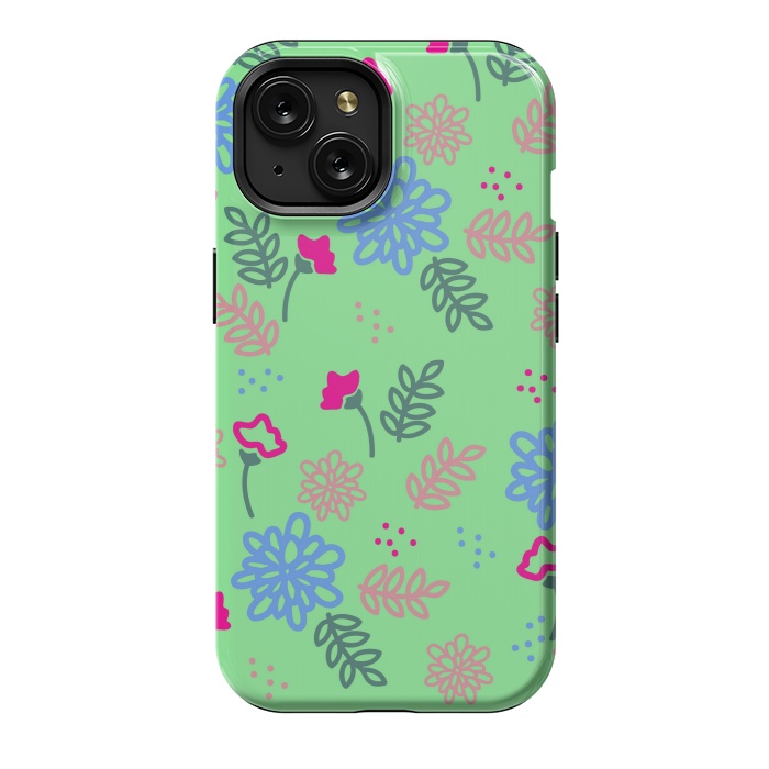 iPhone 15 StrongFit blue pink floral pattern by MALLIKA