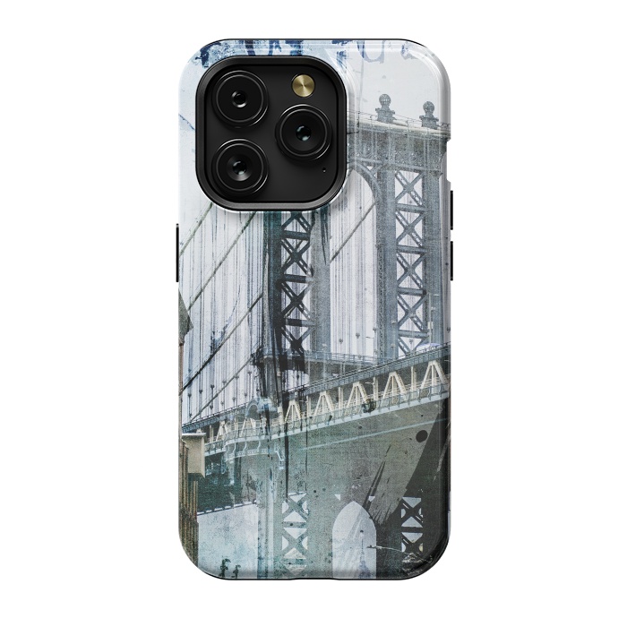 iPhone 15 Pro StrongFit Brooklyn Bridge Grunge Mixed Media Art by Andrea Haase