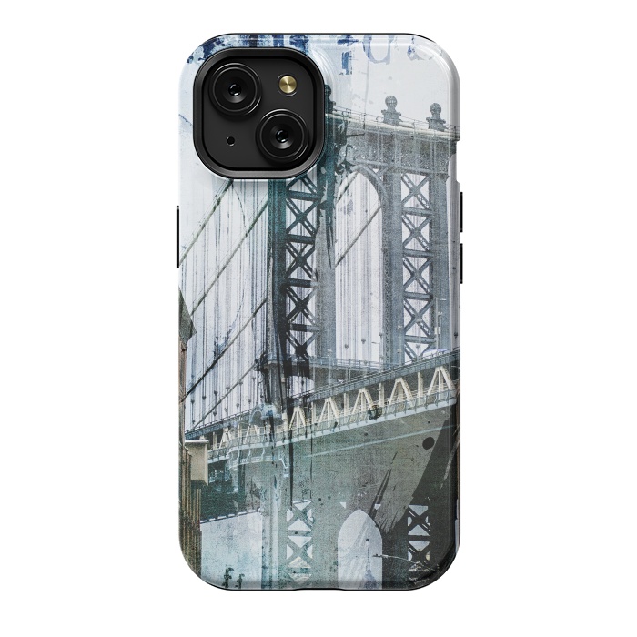 iPhone 15 StrongFit Brooklyn Bridge Grunge Mixed Media Art by Andrea Haase