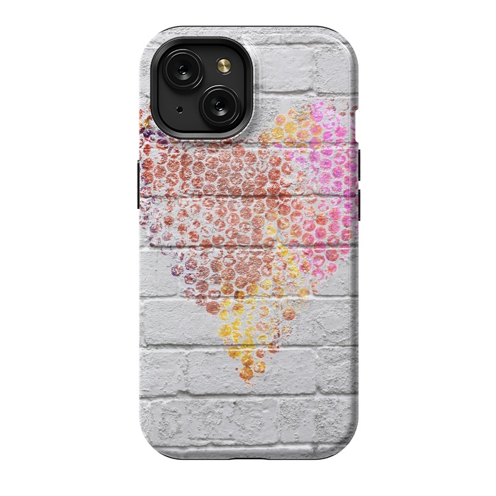 iPhone 15 StrongFit Spray Paint Heart On Brick Wall by Andrea Haase