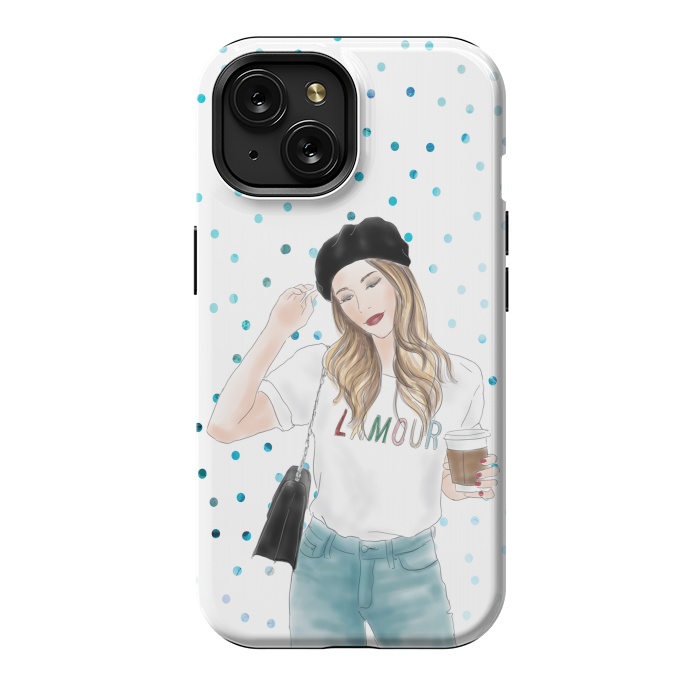 iPhone 15 StrongFit Lamour Coffee Fashion Girl by DaDo ART