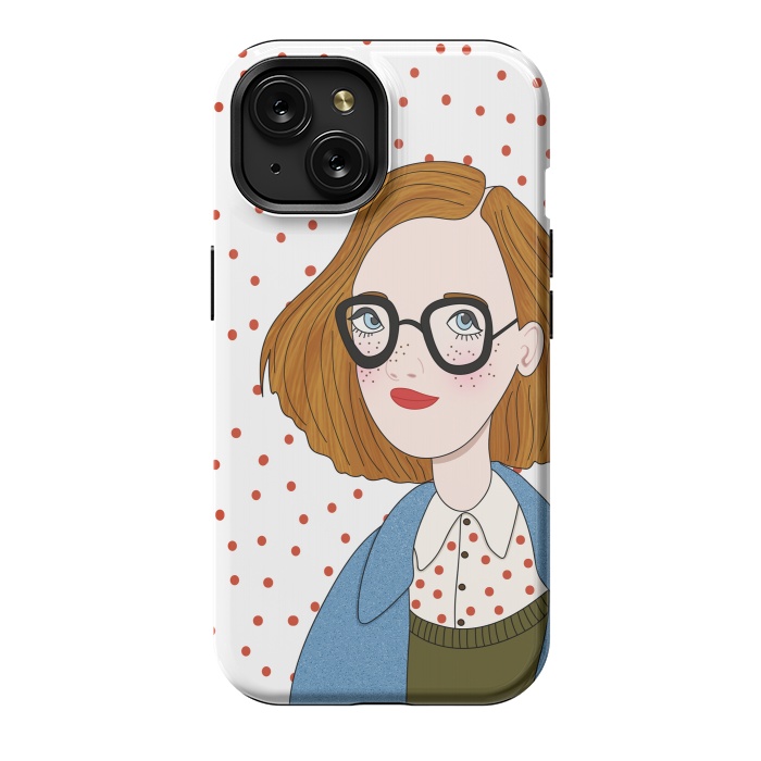 iPhone 15 StrongFit Trendy Fashion Girl with Red Polka Dots by DaDo ART