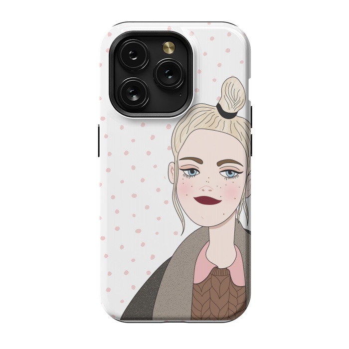 iPhone 15 Pro StrongFit Long Hair Fashion Girl with Pink Polka Dots by DaDo ART