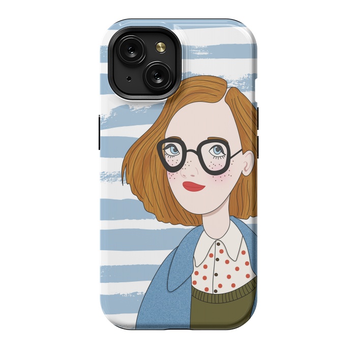 iPhone 15 StrongFit Fashion Girl and Blue  Stripes  by DaDo ART