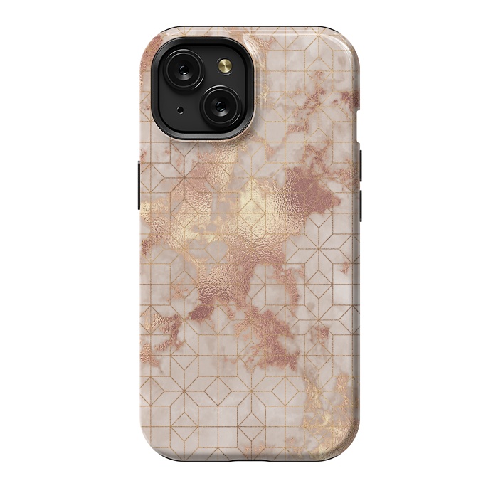 iPhone 15 StrongFit Simply Minimalistic  Rose Gold Shapes Marble Pattern by  Utart