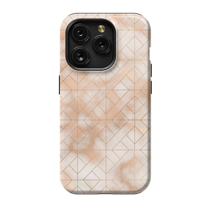 iPhone 15 Pro StrongFit Modern Quadrangle Shapes Rose Gold Marble Pattern by  Utart