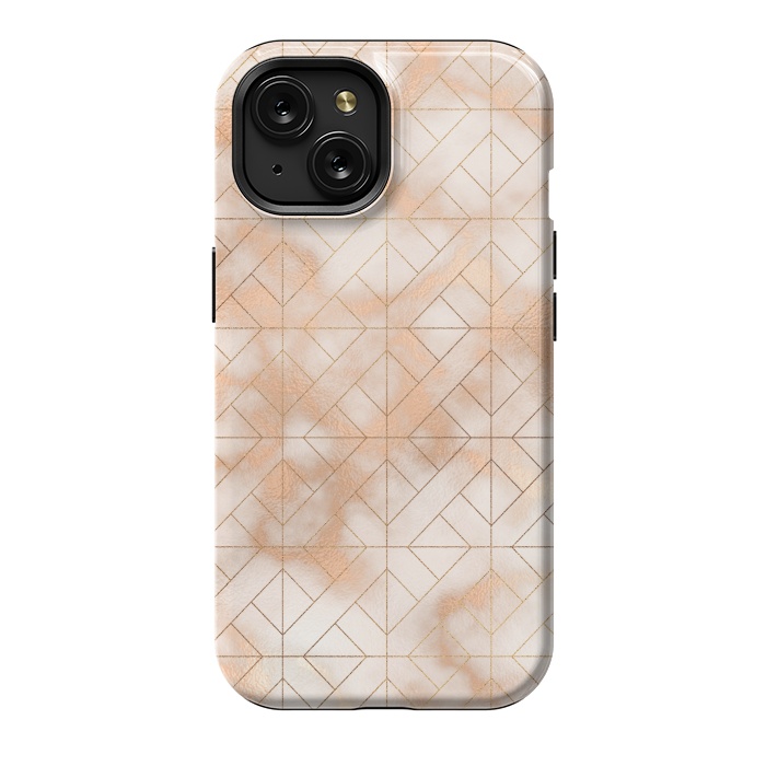 iPhone 15 StrongFit Modern Quadrangle Shapes Rose Gold Marble Pattern by  Utart