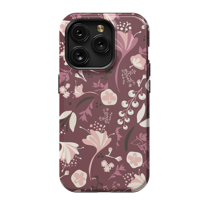 iPhone 15 Pro StrongFit Beautiful Blooms on Burgundy by Paula Ohreen