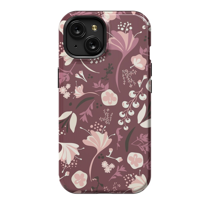 iPhone 15 StrongFit Beautiful Blooms on Burgundy by Paula Ohreen