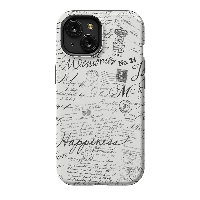 iPhone 15 StrongFit Nostalgic Handwriting Black And White by Andrea Haase