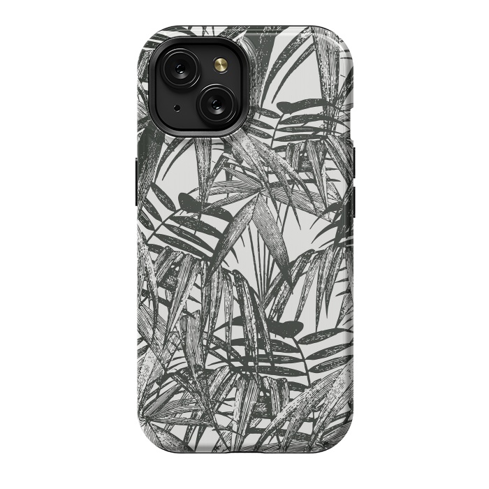 iPhone 15 StrongFit Vintage Palm Leaves Black And White by Andrea Haase