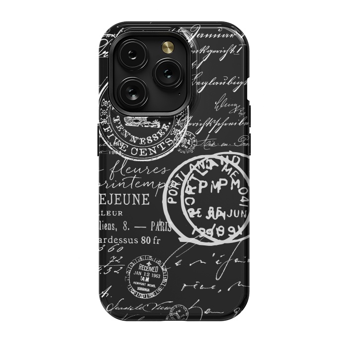 iPhone 15 Pro StrongFit Vintage Handwriting White On Black by Andrea Haase