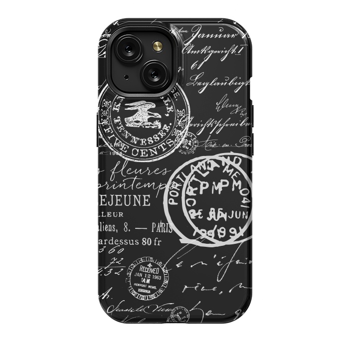 iPhone 15 StrongFit Vintage Handwriting White On Black by Andrea Haase