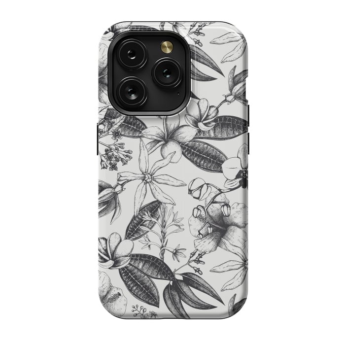 iPhone 15 Pro StrongFit Black And White Exotic Flower Pattern by Andrea Haase