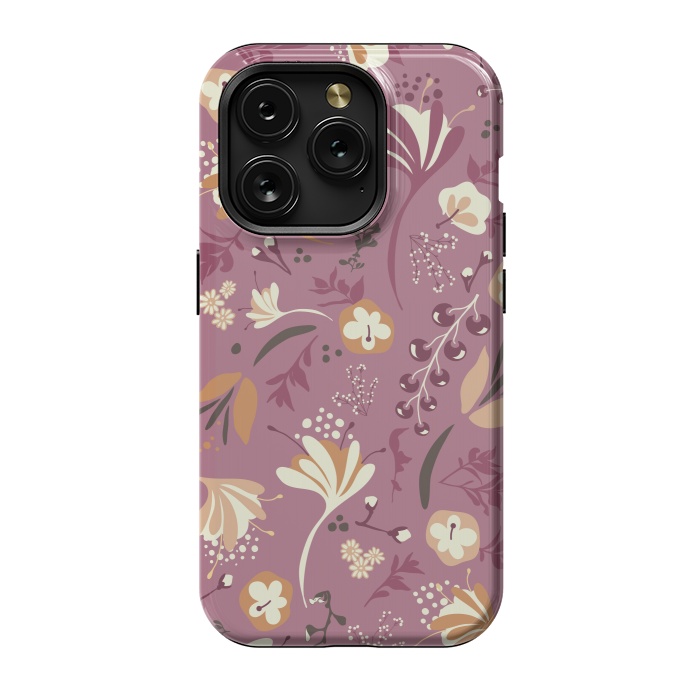 iPhone 15 Pro StrongFit Beautiful Blooms on Plum by Paula Ohreen