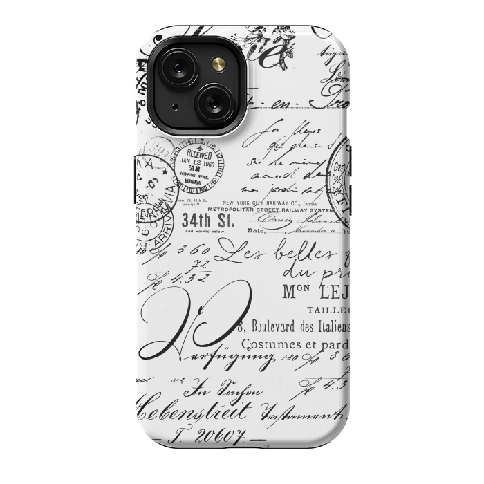 iPhone 15 StrongFit Black And White Nostalgic Handwriting by Andrea Haase